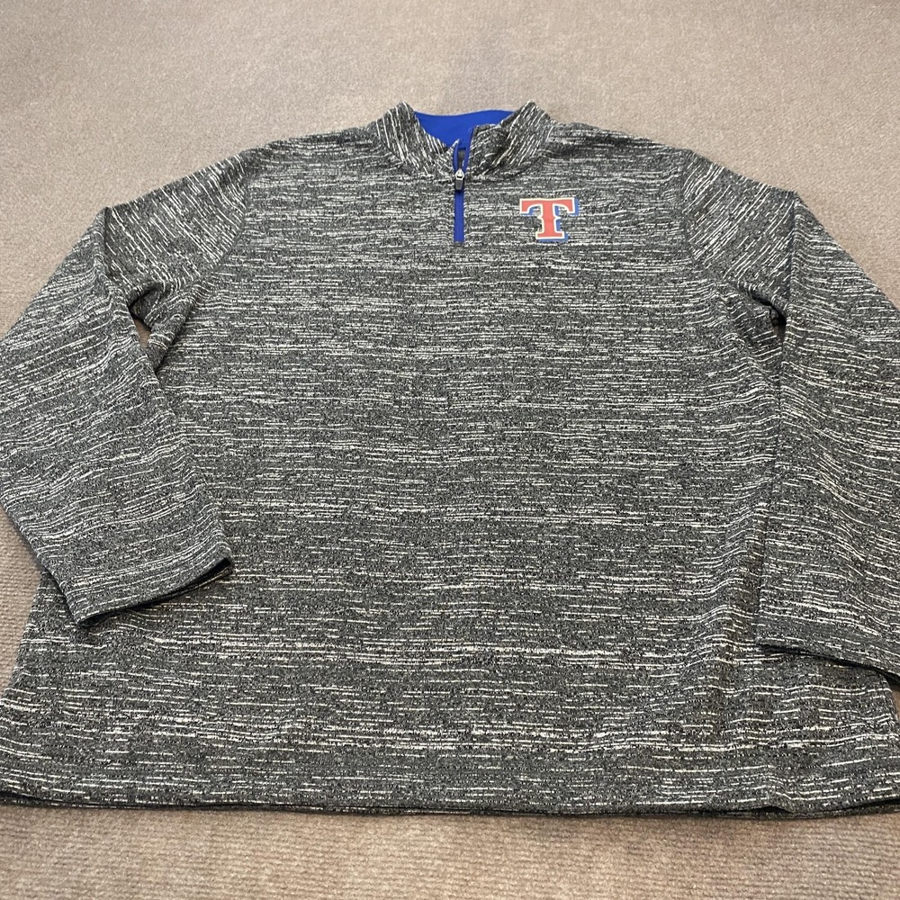 Texas Rangers Sweater Mens XL Gray MLB Baseball Majestic Quarter Zip Pullover‎